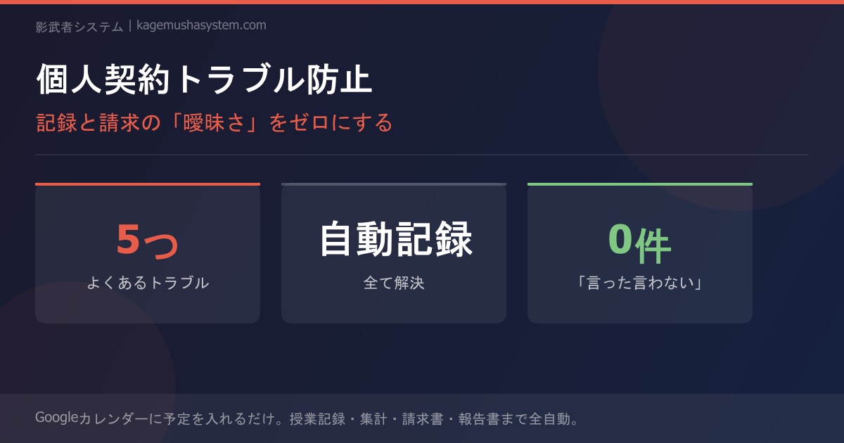 家庭教師の個人契約トラブルを防ぐ方法｜自動記録で回数の食い違いや請求金額の不透明さを解消